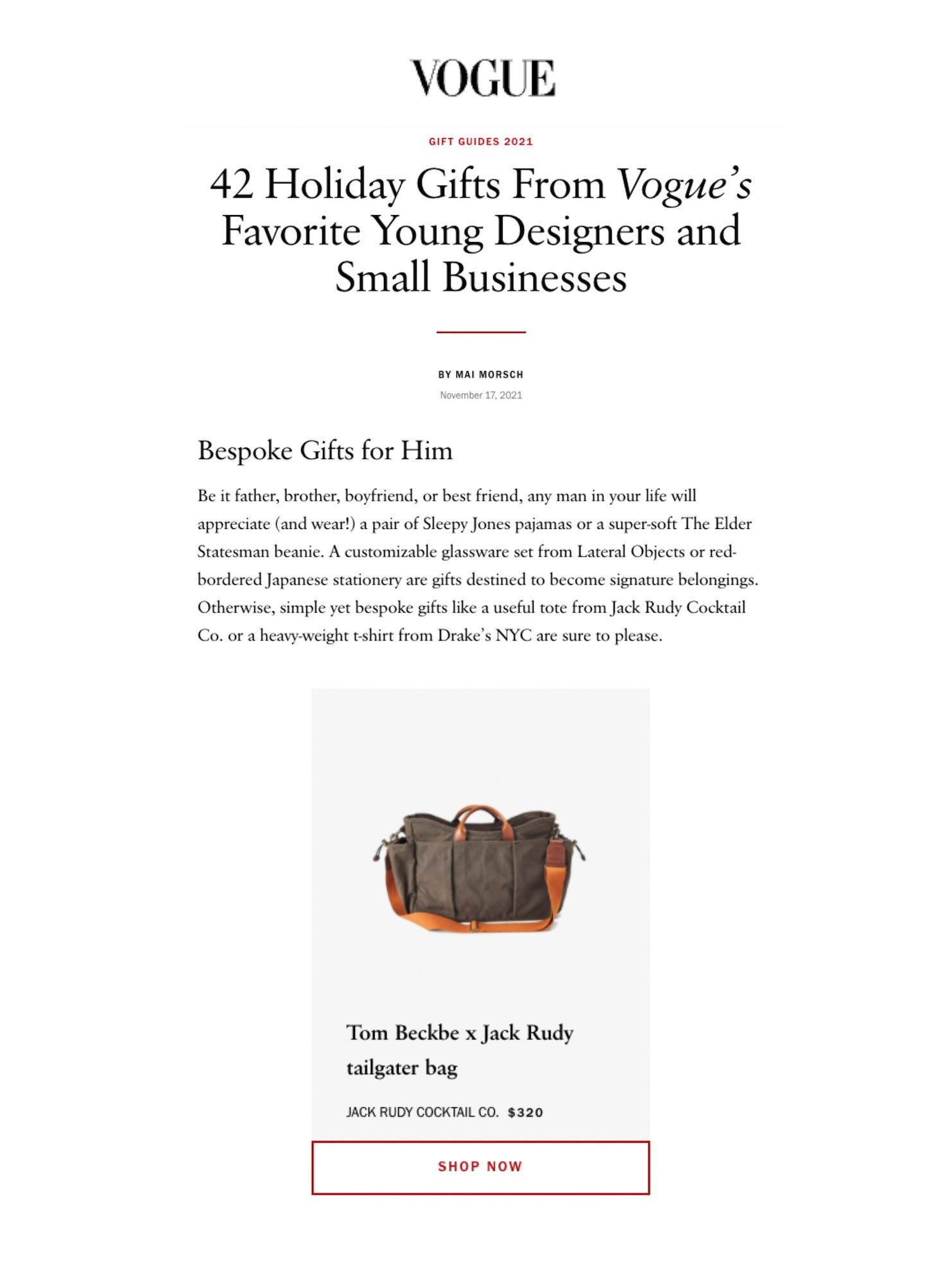 Vogue: Tom Beckbe x Jack Rudy tailgater bag