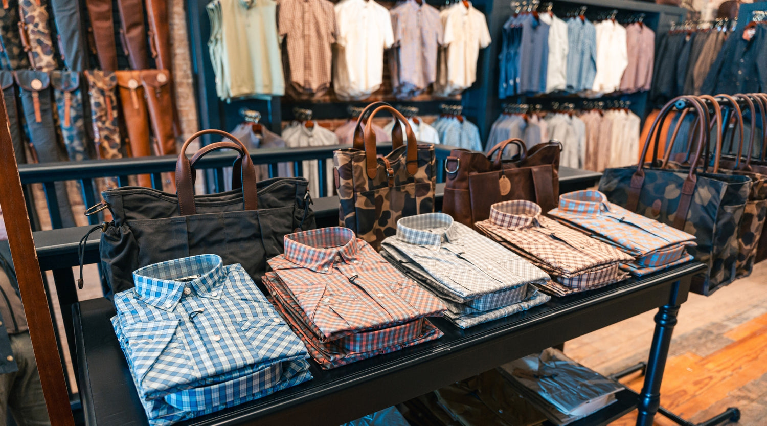 Time and True features a Tom Beckbe store showcasing a selection of men's shirting and hunting gear.