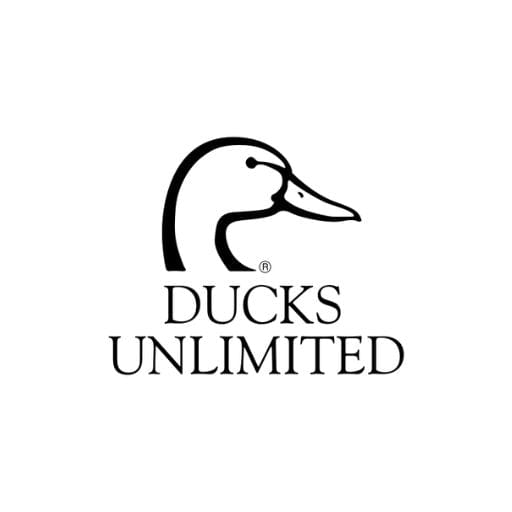 Logo featuring a stylized duck head above the text Ducks Unlimited in black on a white background.