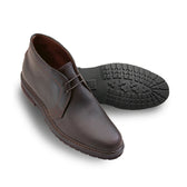 Tom Beckbe Alden #1272S Chukka Boot in dark brown Kudu leather with visible stitching and rugged soles; one boot sideways.