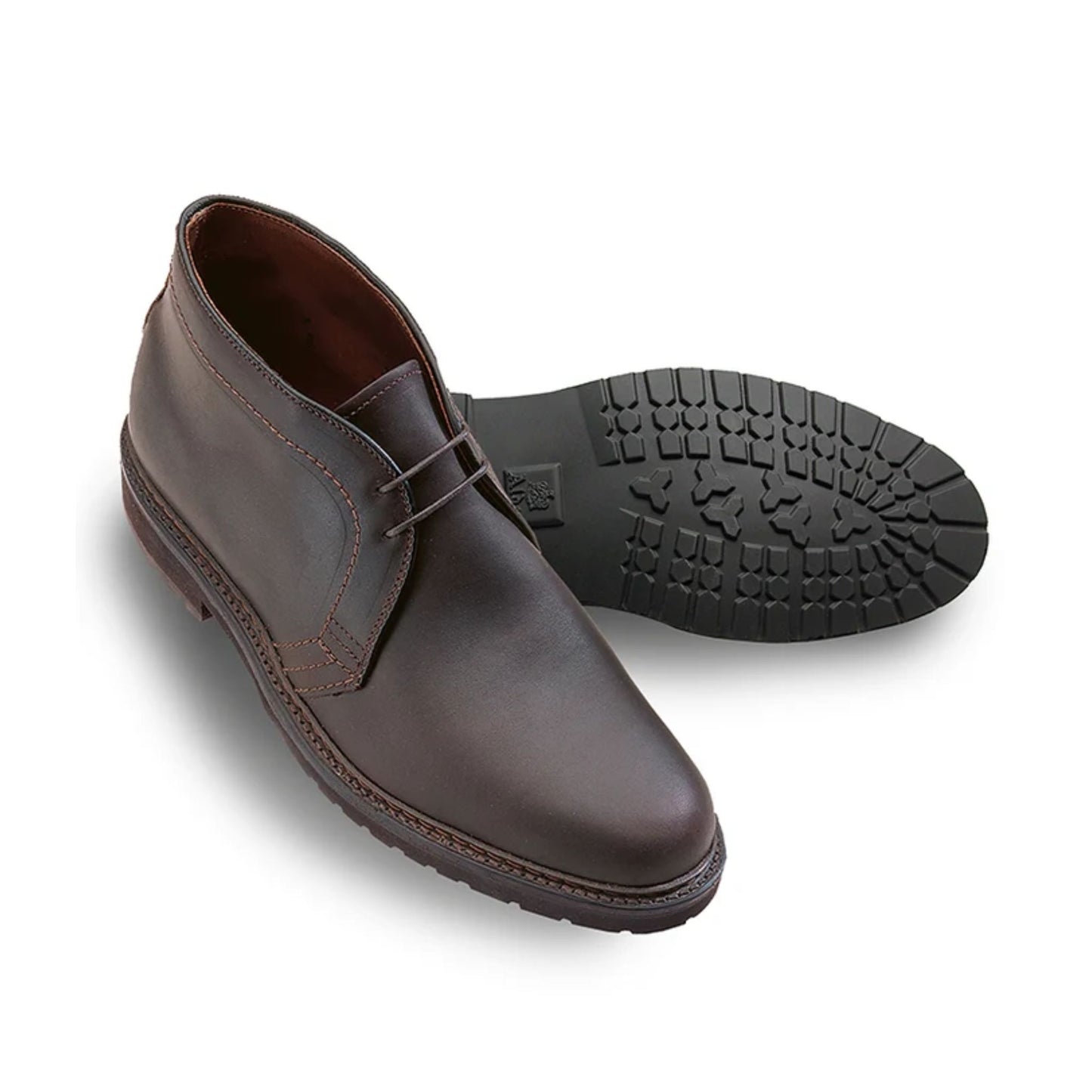 Tom Beckbe Alden #1272S Chukka Boot in dark brown Kudu leather with visible stitching and rugged soles; one boot sideways.