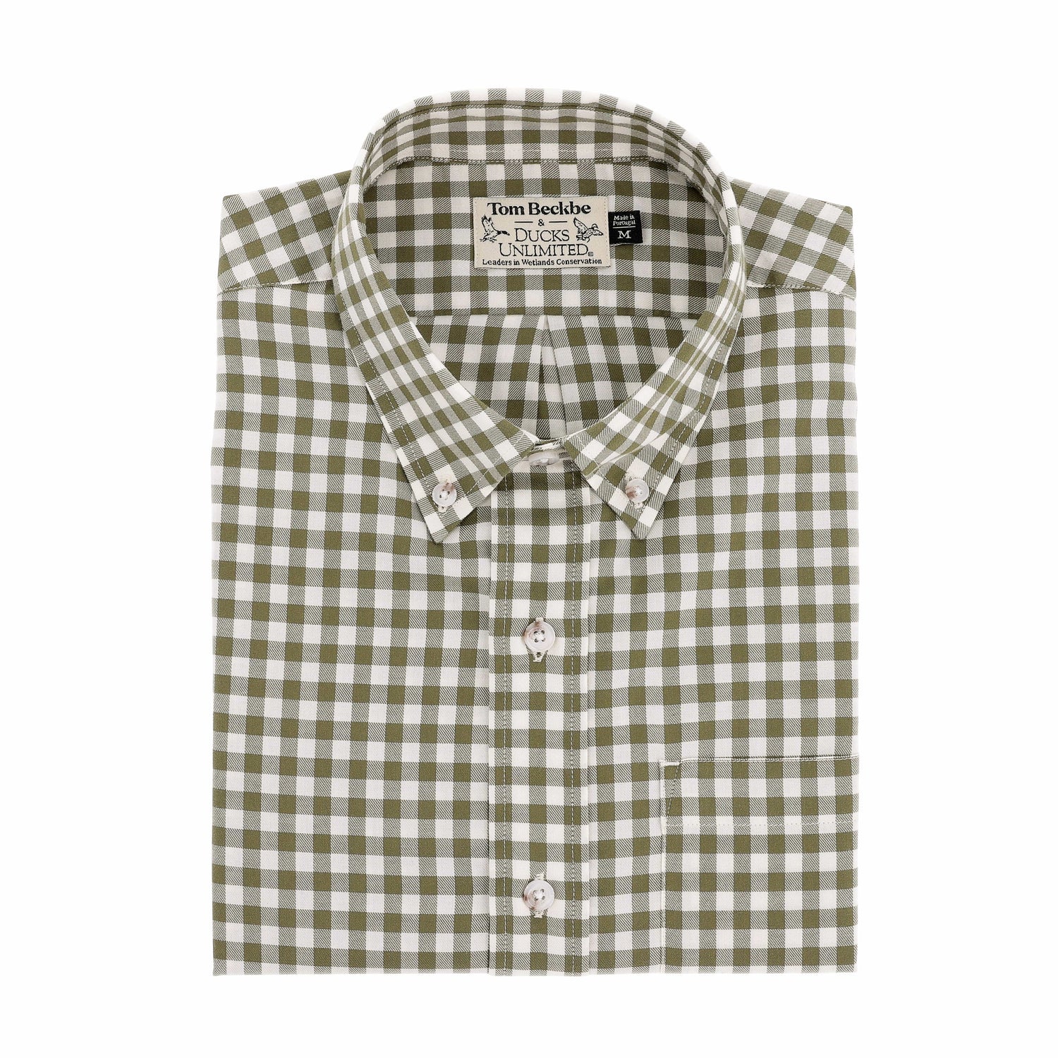 Folded green and white check Knapp Cotton Twill Shirt with collar and pocket by Tom Beckbe.