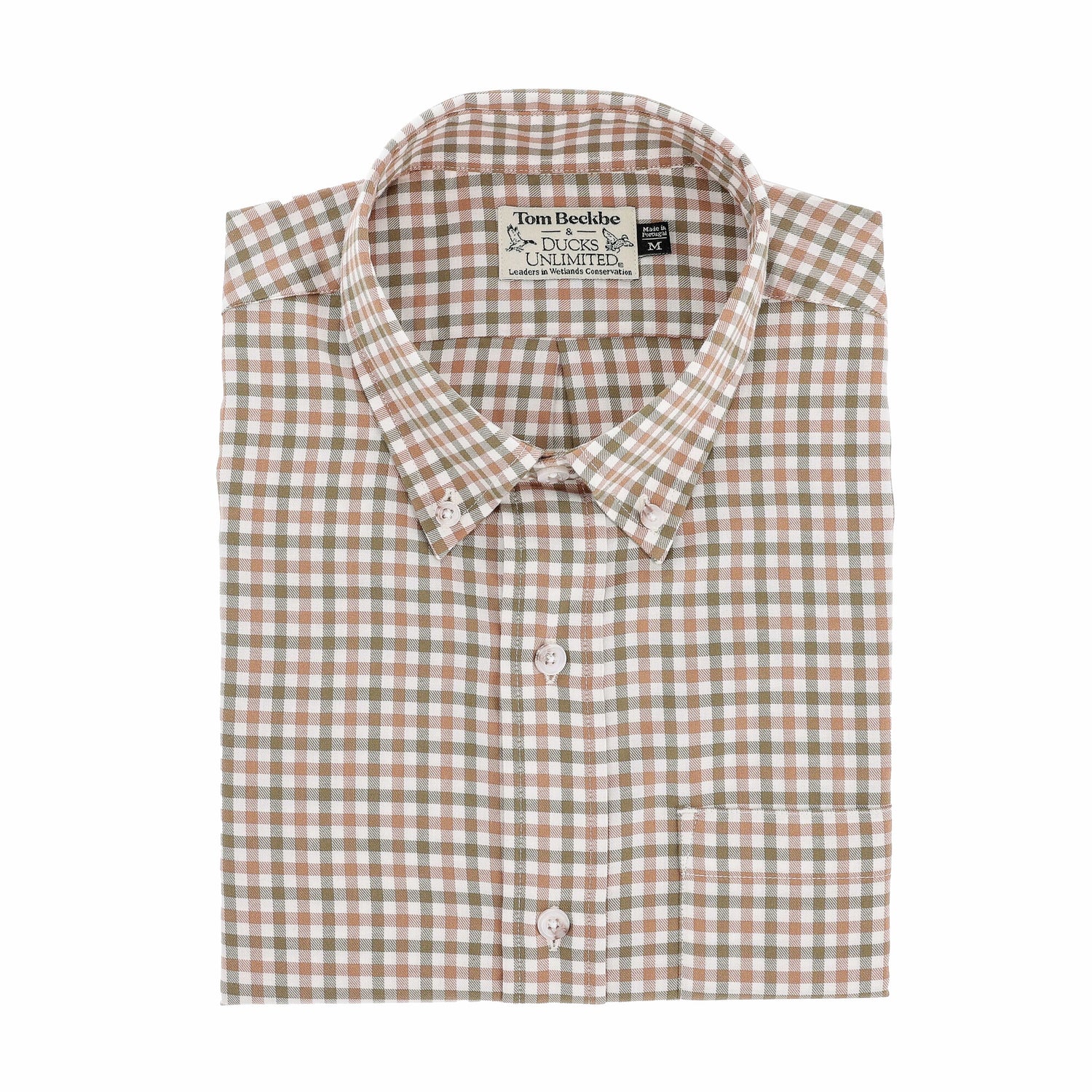 Tom Beckbe Knapp Cotton Twill Shirt: mens classic fit, brown/white checks, front pocket.