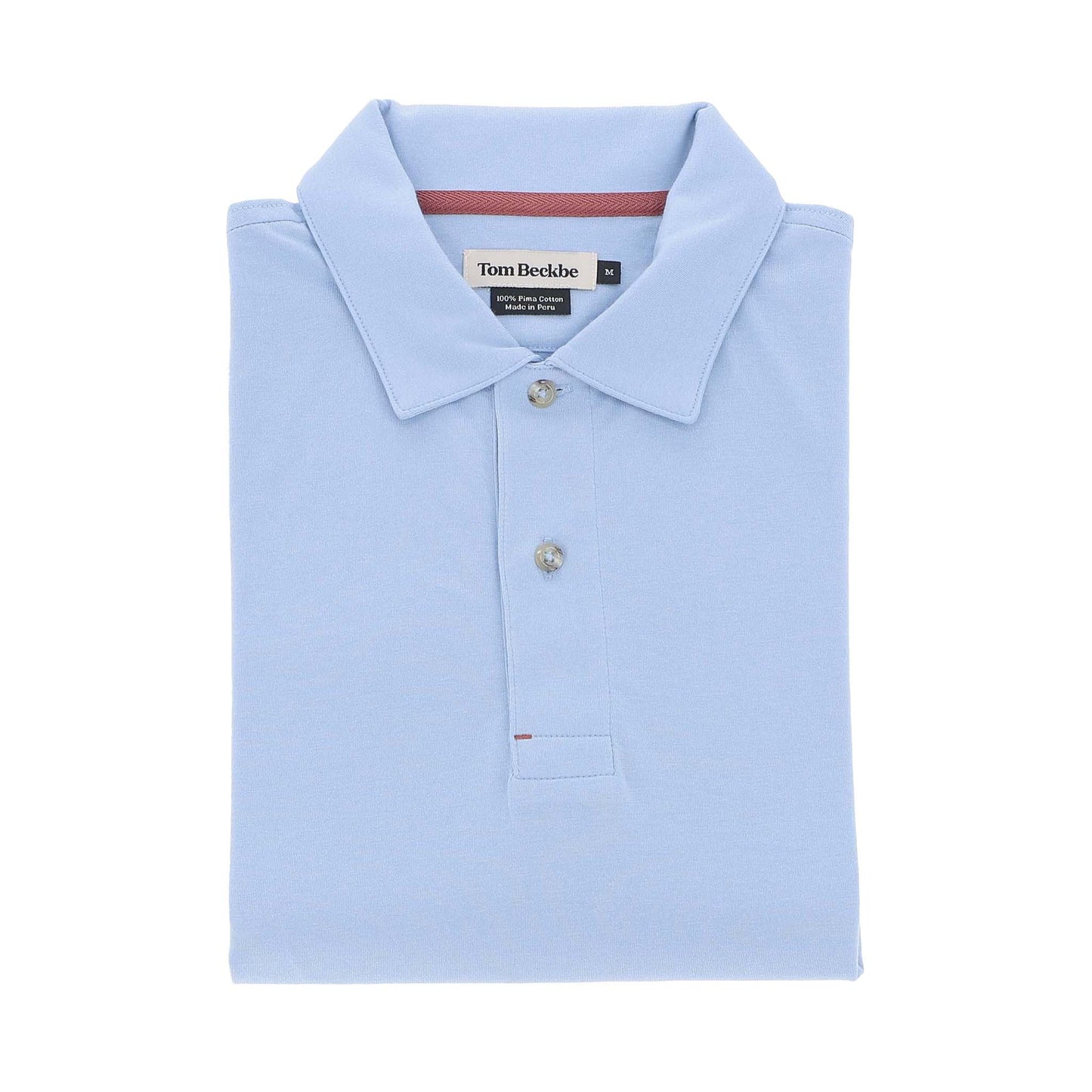 A light blue Benton Polo Shirt by Tom Beckbe in Pima cotton, featuring a collar and three buttons.