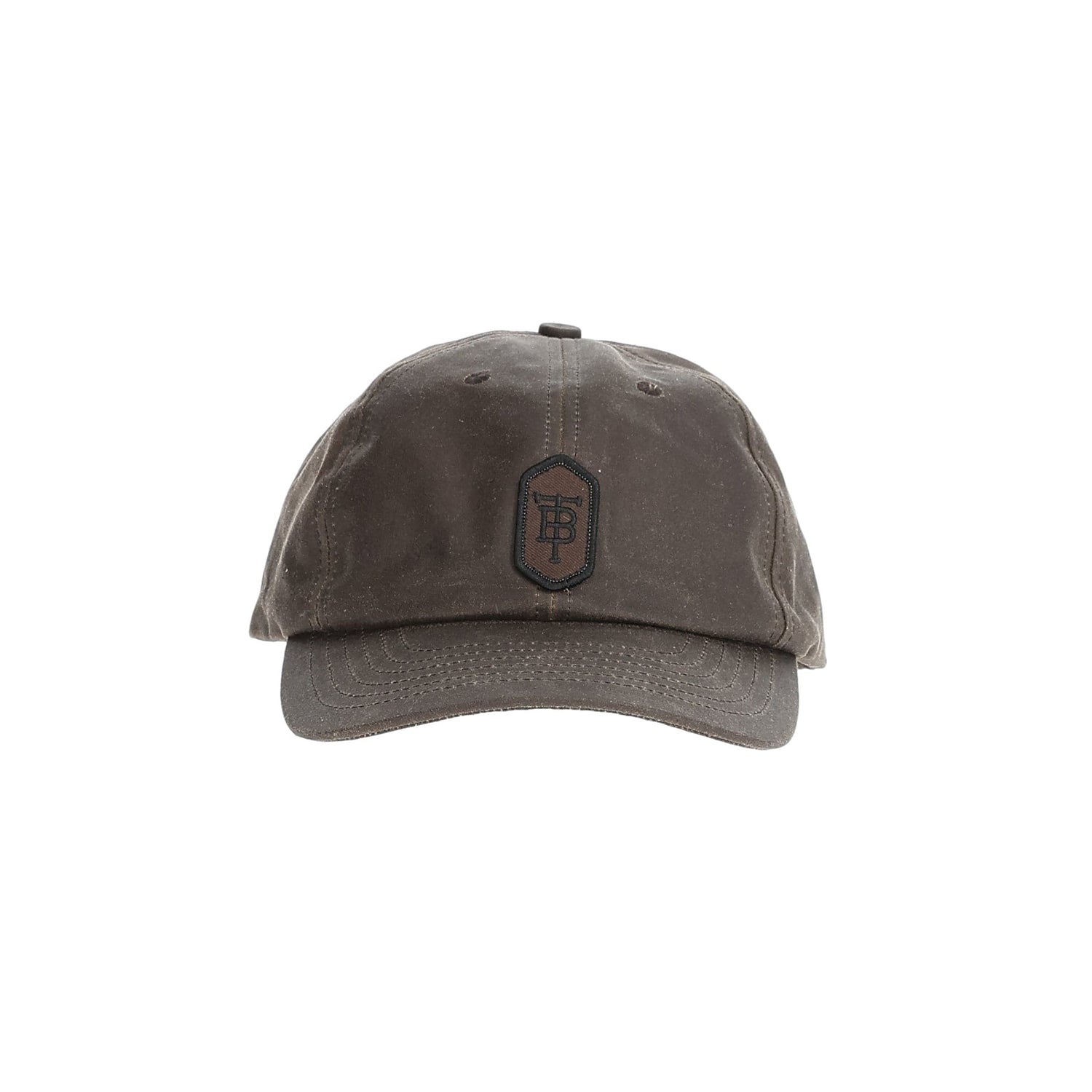 Tom Beckbe Waxed Cotton 6-Panel Baseball Hat: Brown with black logo, curved brim, and durable premium waxed finish.