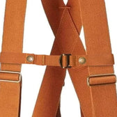 Brown Tom Beckbe suspenders with adjustable straps, a central clasp, and Sternum Strap for extra bird hunting support.