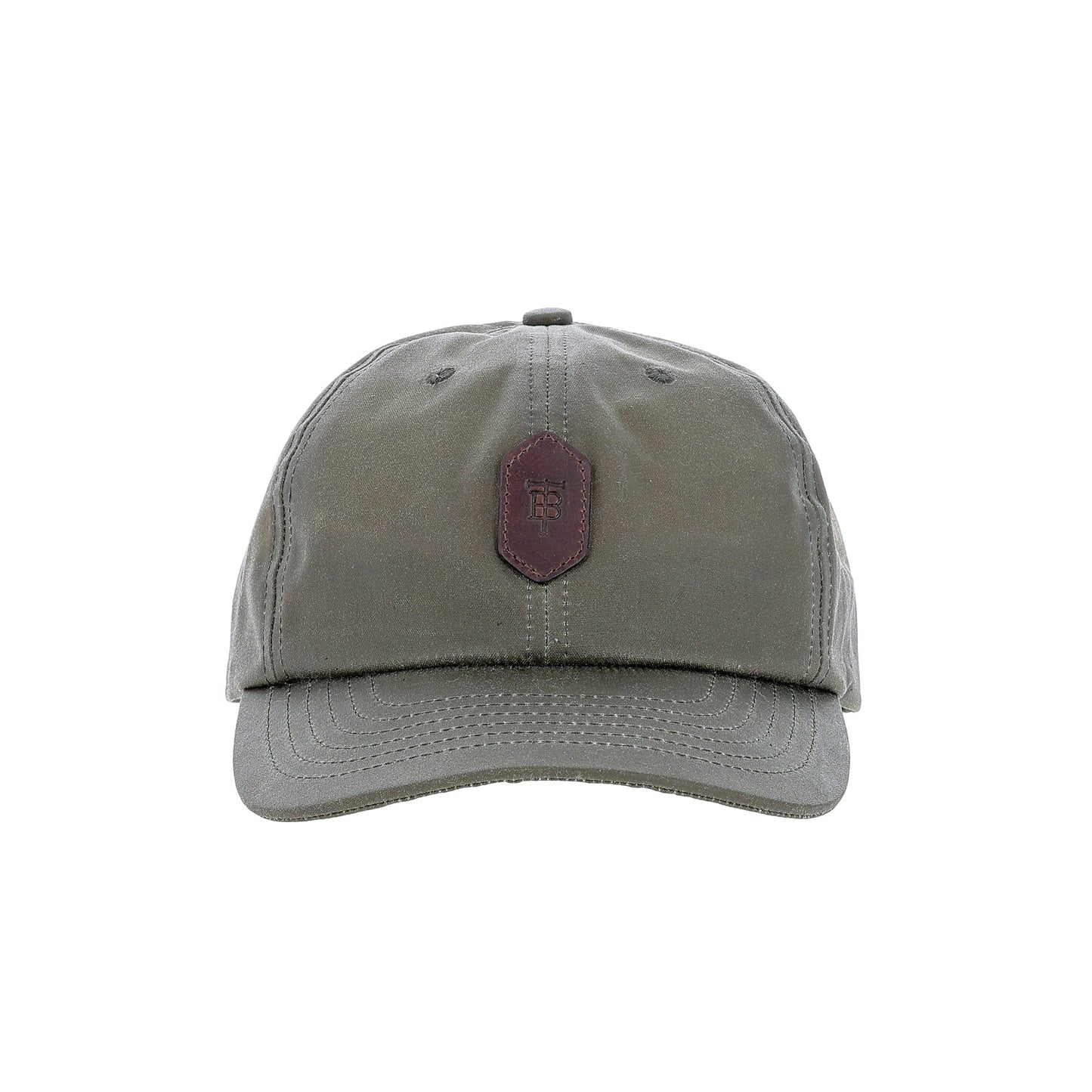 Tom Beckbe DU Waxed Cotton 6-Panel Baseball Hat with curved brim, brown leather patch, made in USA.