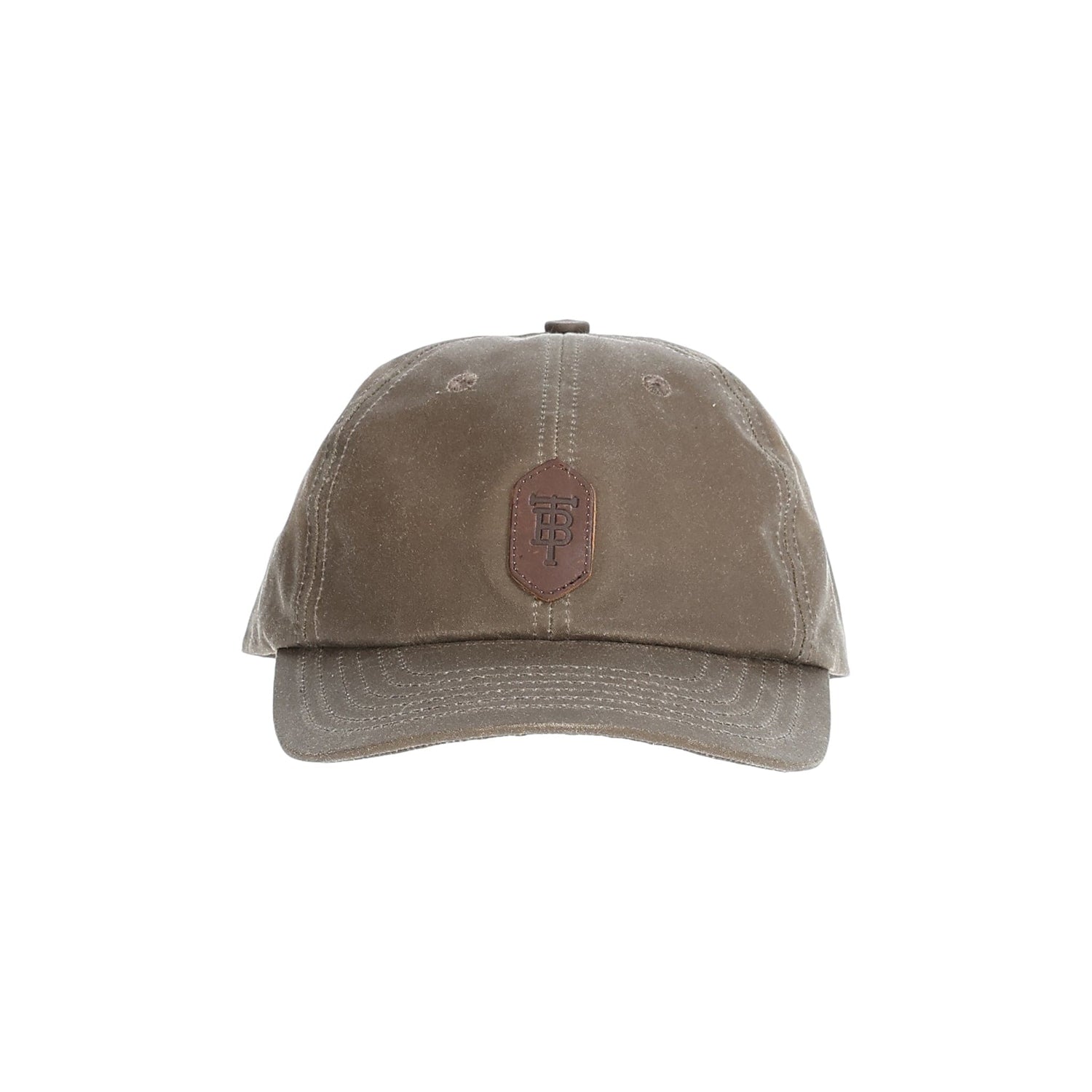 Tom Beckbes Waxed Cotton 6-Panel Hat: leather patch, full-grain strap, curved brim, visible stitching.