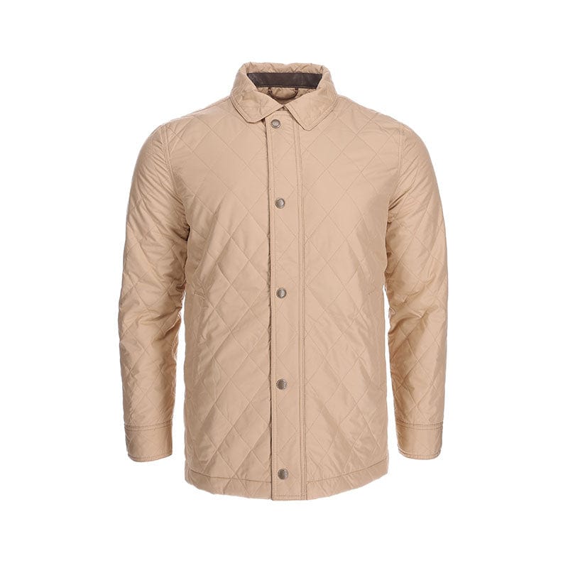 The Tom Beckbe Braddock Quilted Jacket features synthetic insulation and a button closure, shown against a white backdrop.