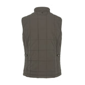 Back view of the Tom Beckbe Burgess Quilted Vest with high collar, insulated design, and adjustable side tabs.