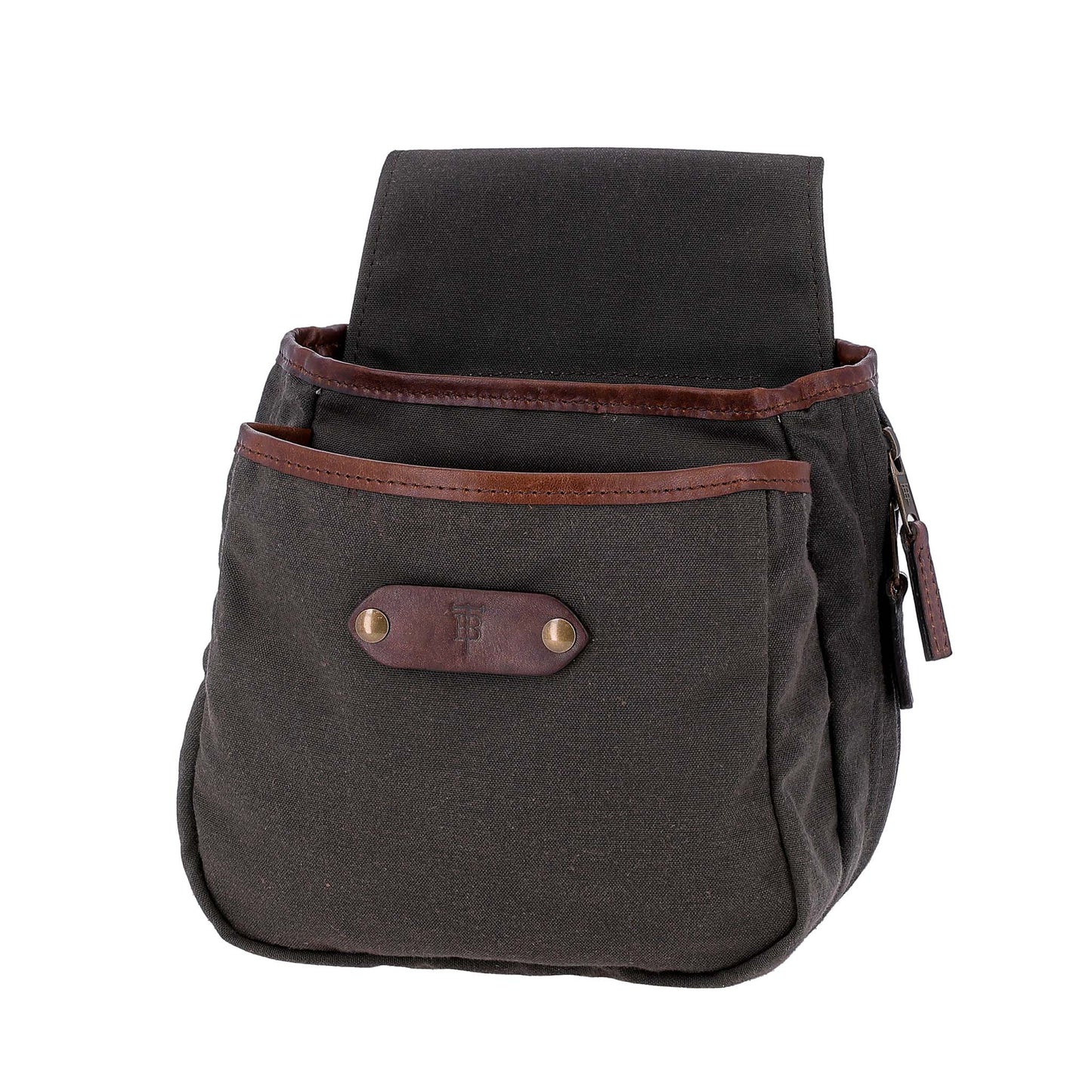 The Tom Beckbe Canvas Shell Bag is a waxed canvas pouch with leather trim, perfect for carrying shotgun shells while hunting.