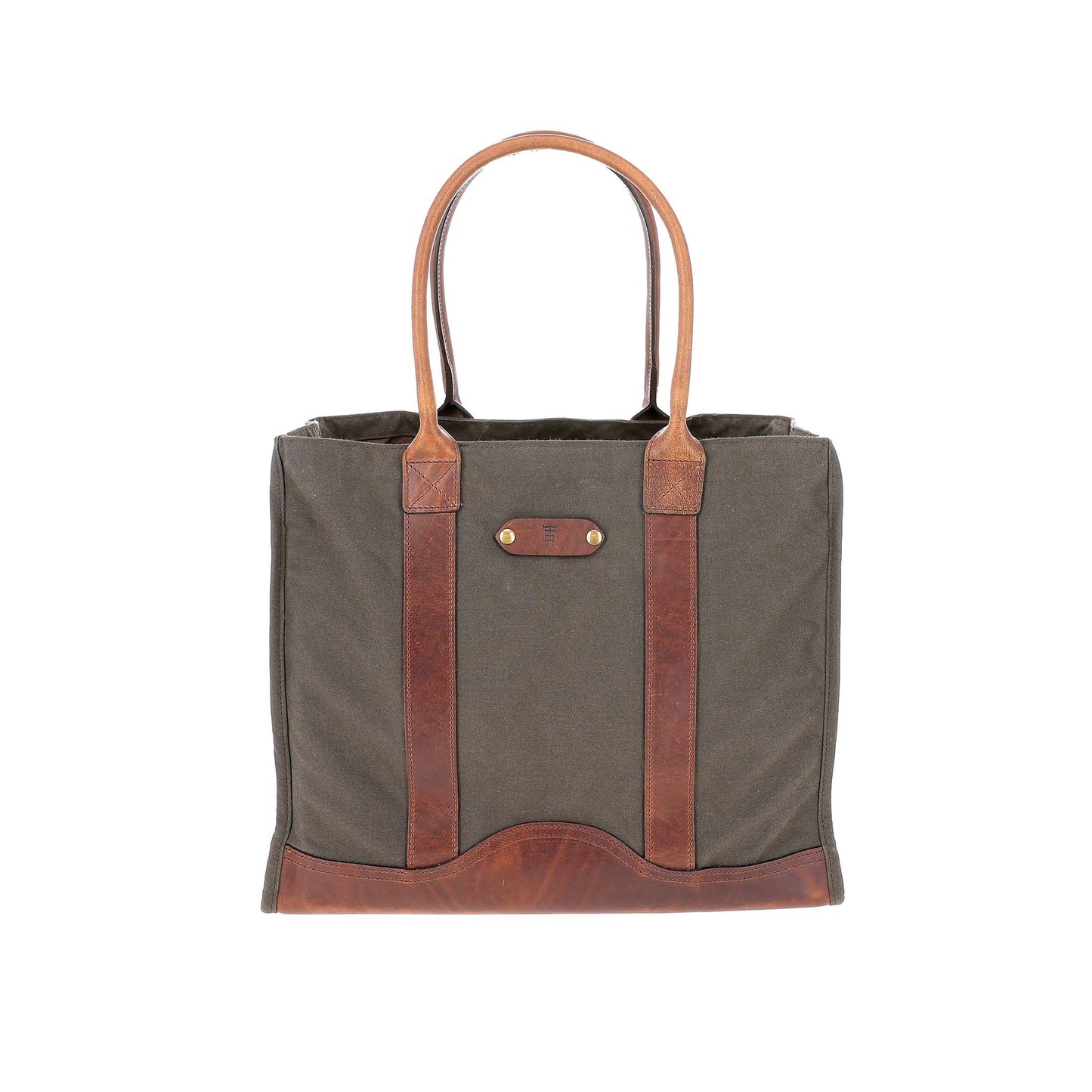 The Tom Beckbe Canvas Carryall Bag features brown leather handles and trim, shown against a white background.