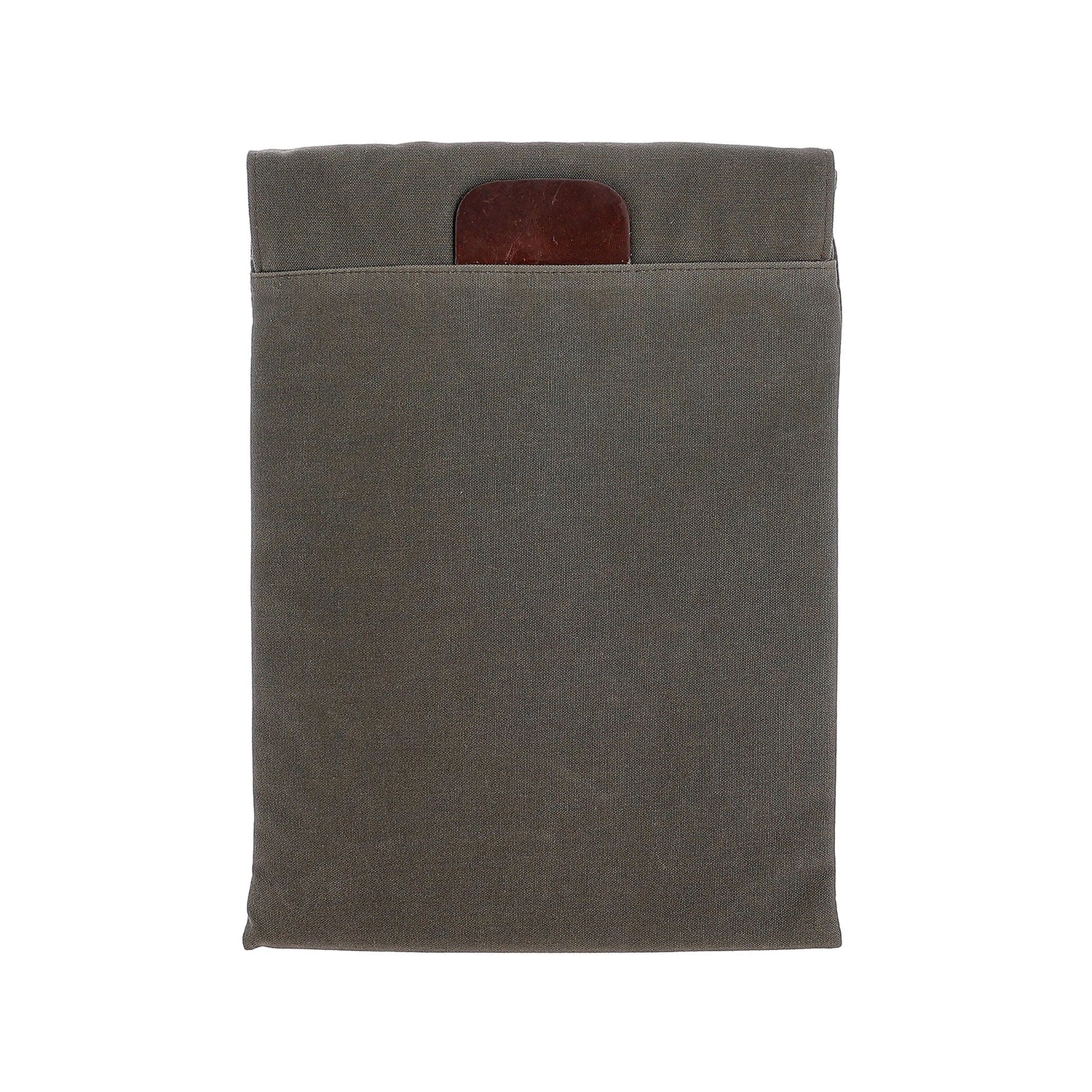 Weatherproof gray Canvas Portfolio by Tom Beckbe, featuring a brown leather accent for versatile tablet or laptop storage.