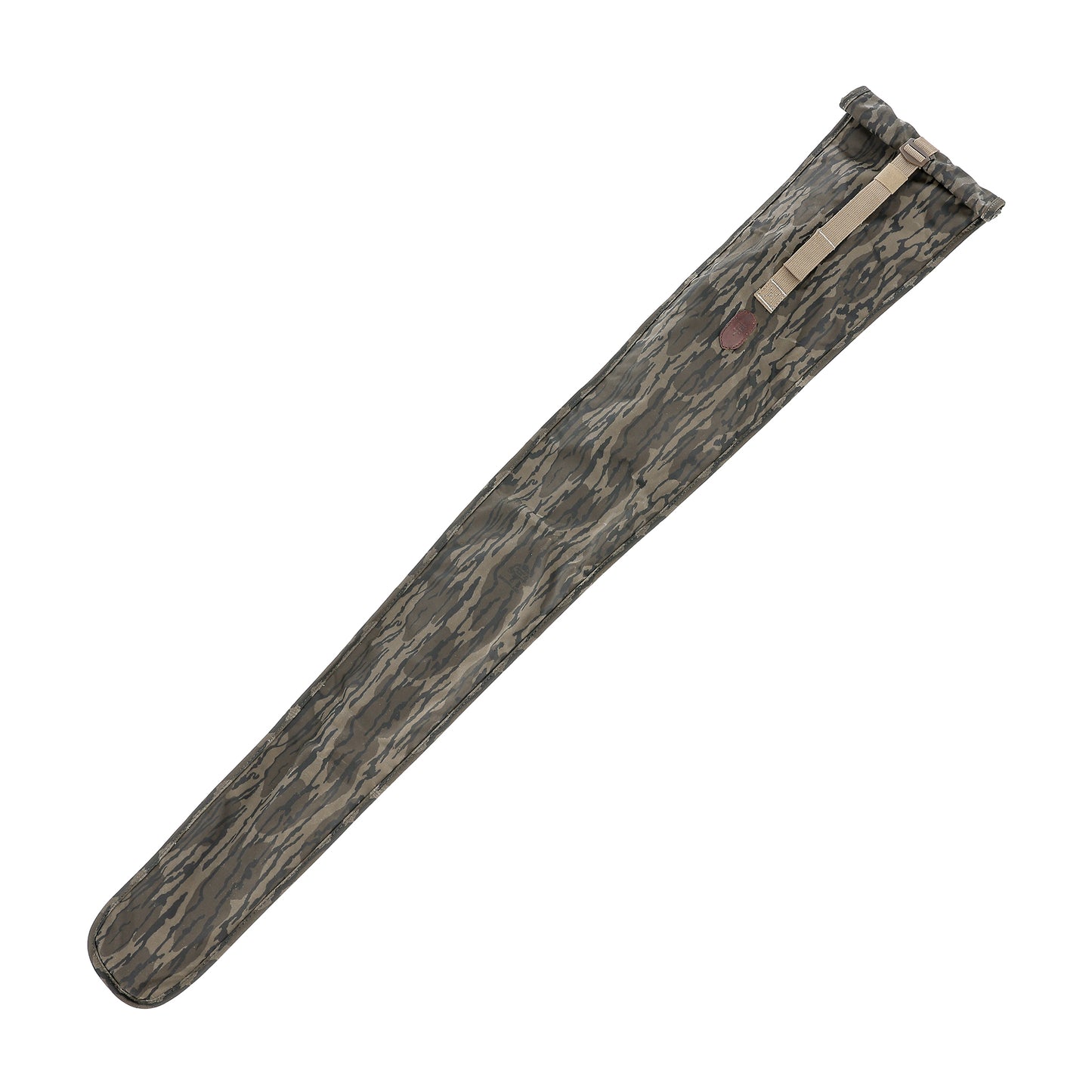 The Tom Beckbe Canvas Roll Top Gun Sleeve in Mossy Oak Original Bottomland features padding and a buckle closure for protection.