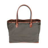 Tom Beckbe Canvas Tote with leather handles and trim, front view.