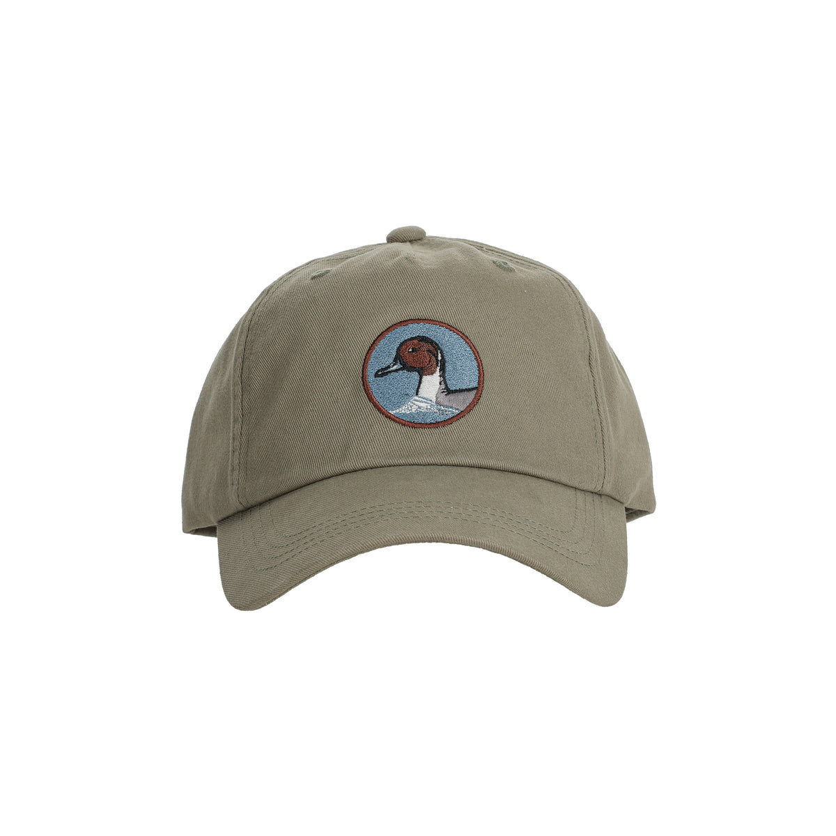 Tom Beckbe Cotton Twill 5-Panel Hat - Pintail with front embroidered duck head patch in khaki.