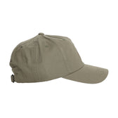 Tom Beckbe Cotton Twill 5-Panel Hat - Pintail, khaki, side view with adjustable strap on white background.