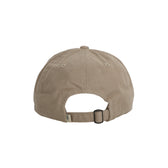 Back view of Tom Beckbe’s Cotton Twill 5-Panel Hat - The Flush in beige, adjustable strap and metal buckle shown.