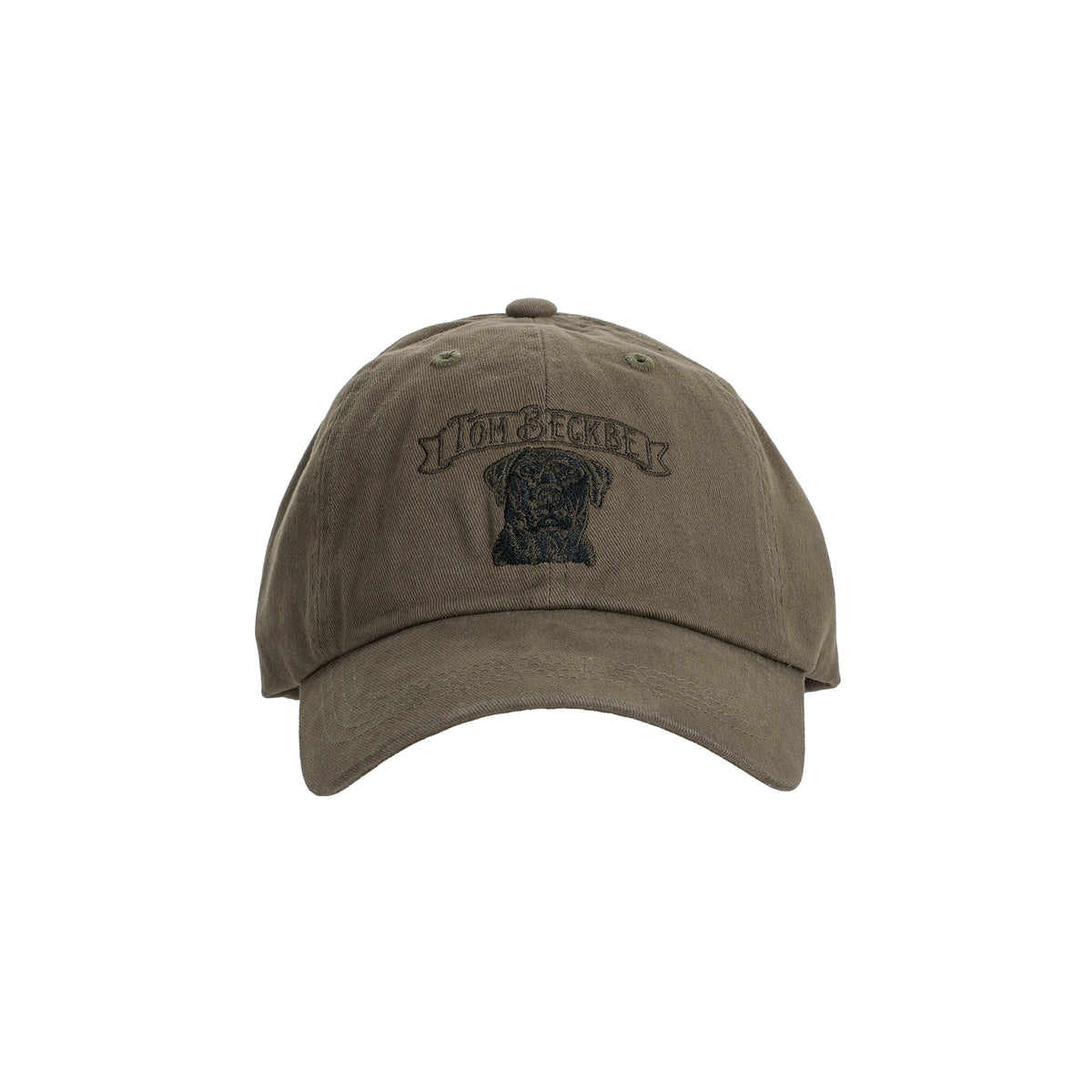 Tom Beckbe Cotton Twill 6-Panel Hat featuring a black lab embroidery and “Top Deckers” on the front.