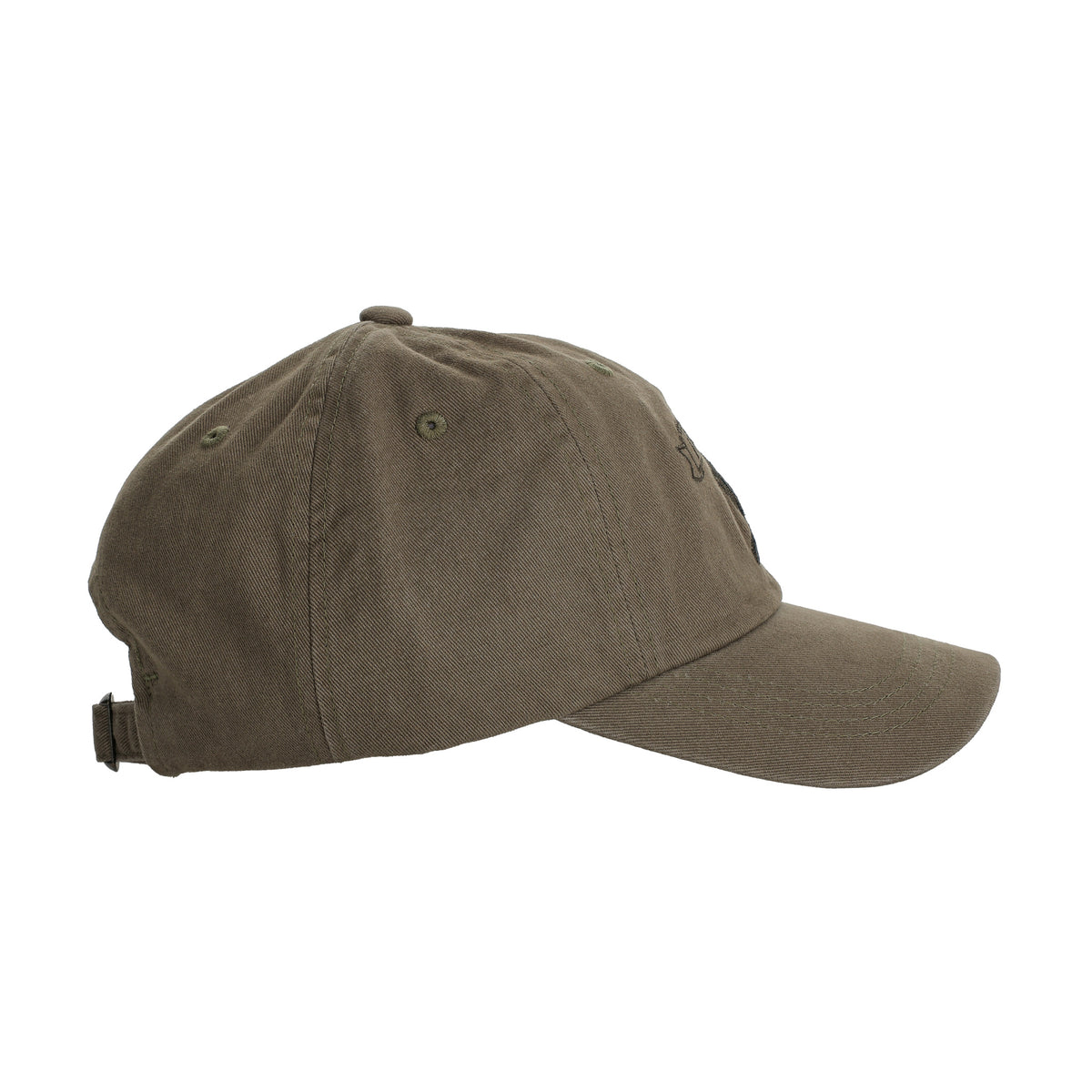 Tom Beckbe Cotton Twill 6-Panel Hat - Black Lab, side profile view, adjustable strap, white background.