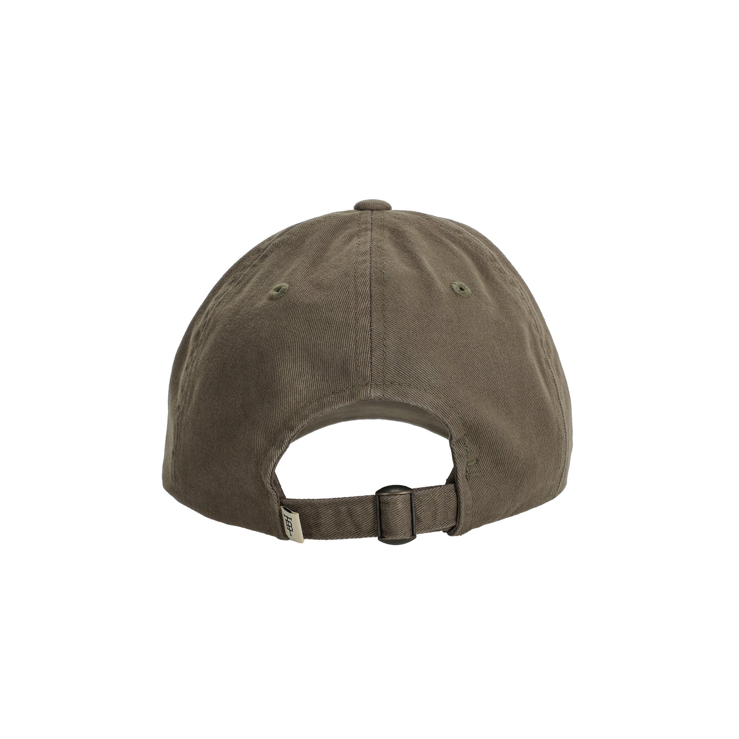 Back view of Tom Beckbe Cotton Twill 6-Panel Hat - Black Lab with adjustable strap, metal buckle, and classic design.
