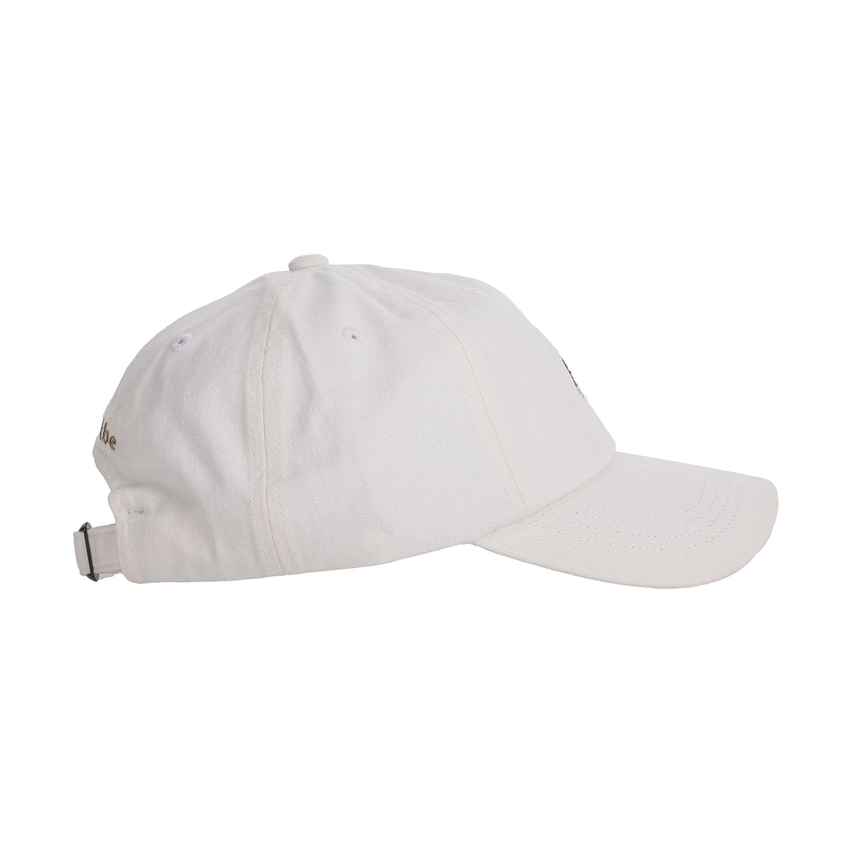Tom Beckbe Cotton Twill 6-Panel Hat - Bobwhite, adjustable strap, side view on white background.