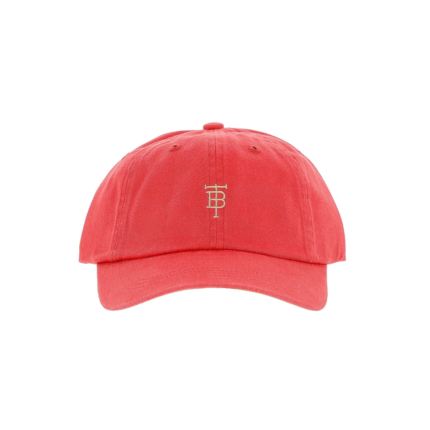 The Tom Beckbe Cotton Twill Baseball Hat is red with a white embroidered TB cattle brand on the front center panel.