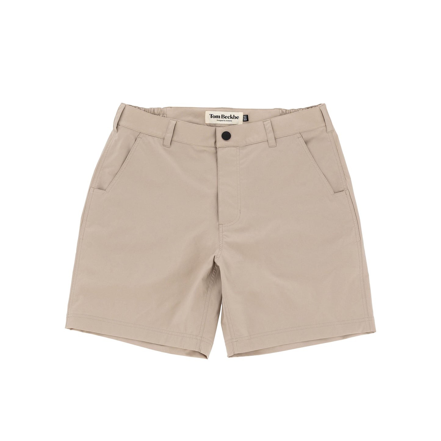 Crenshaw Performance Shorts by Tom Beckbe: Breathable polyester, 4-way stretch, front pockets, belt loops on white background.