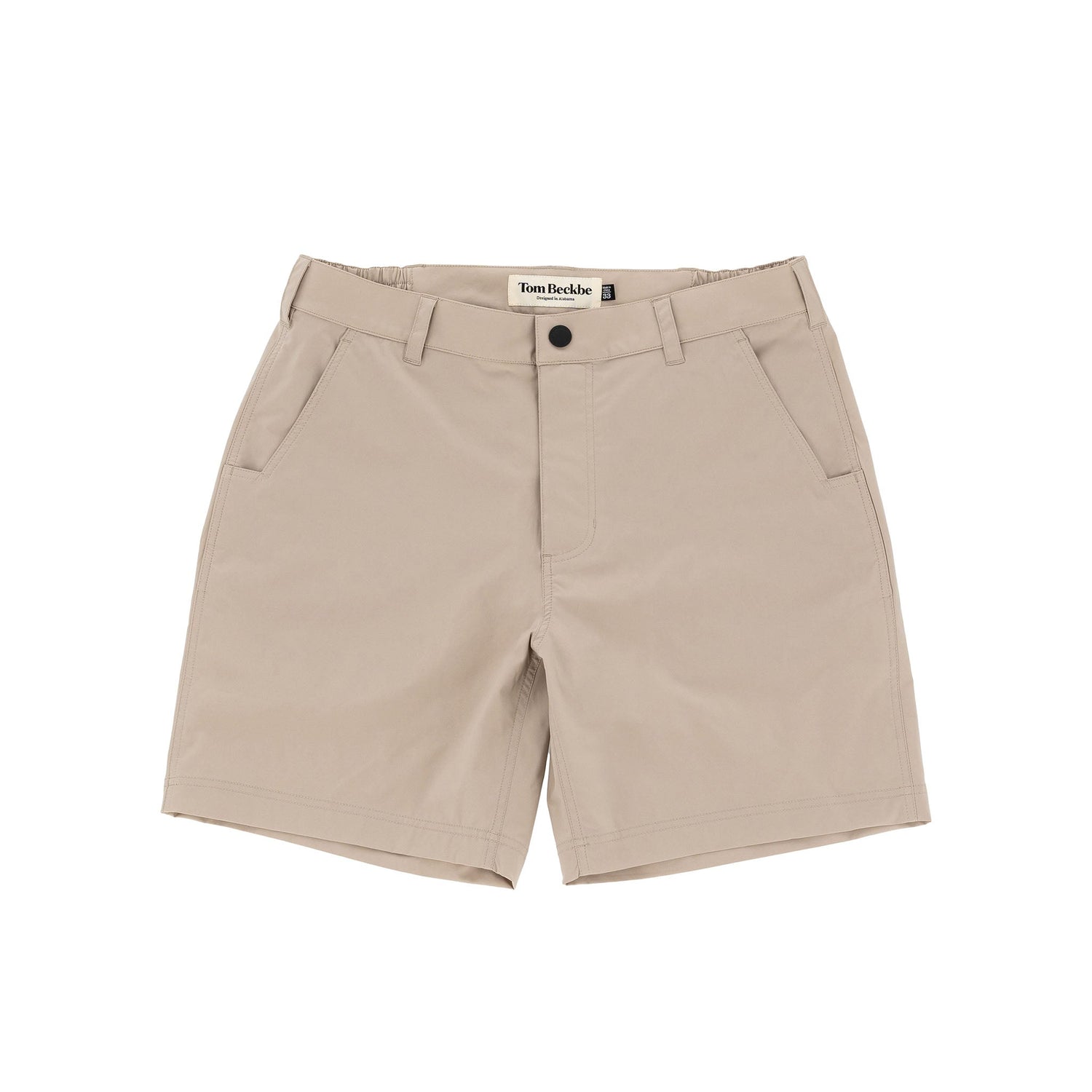 Crenshaw Performance Shorts by Tom Beckbe: Breathable polyester, 4-way stretch, front pockets, belt loops on white background.