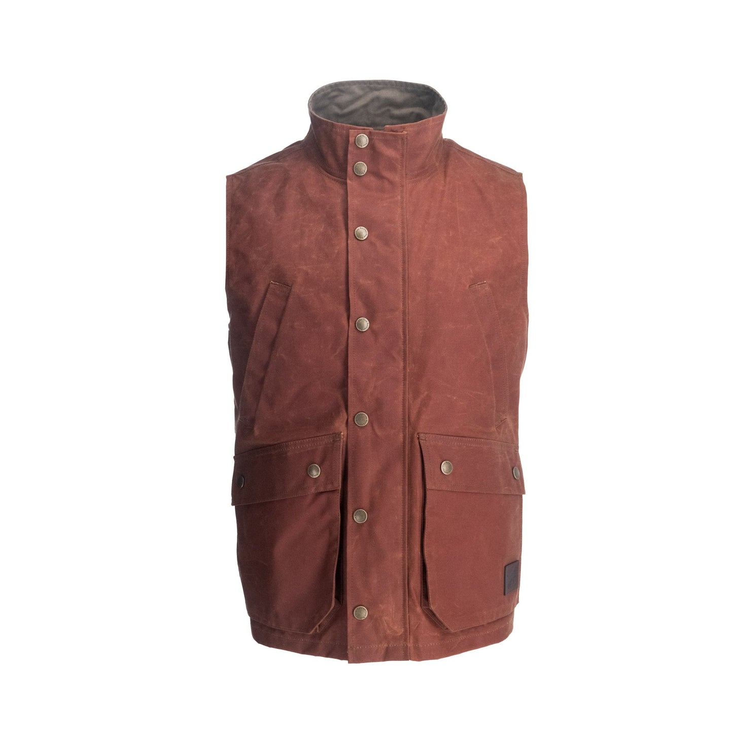 Limited edition Tom Beckbe Fox Red Kinsman Vest with high collar, button closures, and two front pockets.