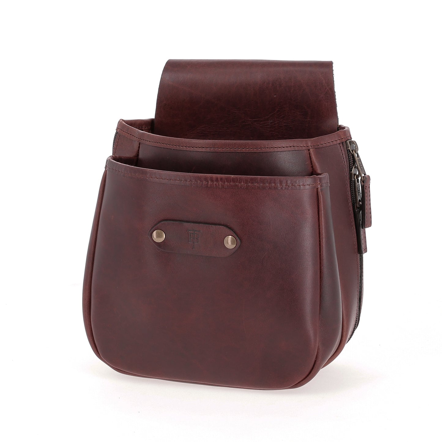 The Tom Beckbe Leather Shell Bag, in brown full-grain leather with two compartments, is shown on a white background.