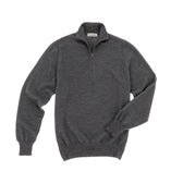 The Tom Beckbe York Merino Quarter Zip in dark gray is laid flat on a white background.