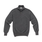 The Tom Beckbe York Merino Quarter Zip, a gray men’s sweater, is shown flat on a white background.