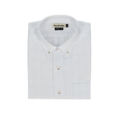 Folded Monroe Poplin Shirt in white cotton with front pocket and Tom Beckbe label on the collar.