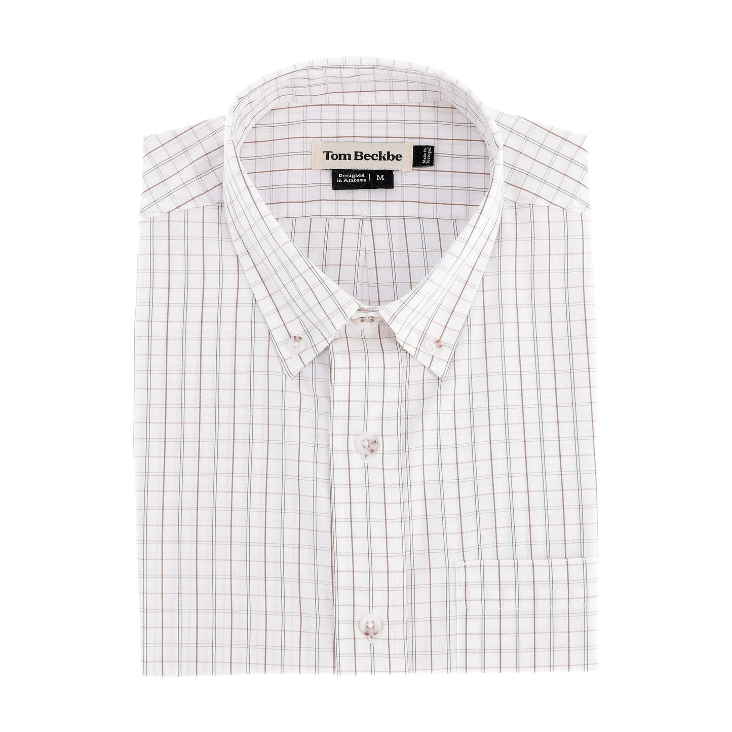The Tom Beckbe Monroe Poplin Shirt in Branco features breathable cotton and red plaid with a front pocket and collar.