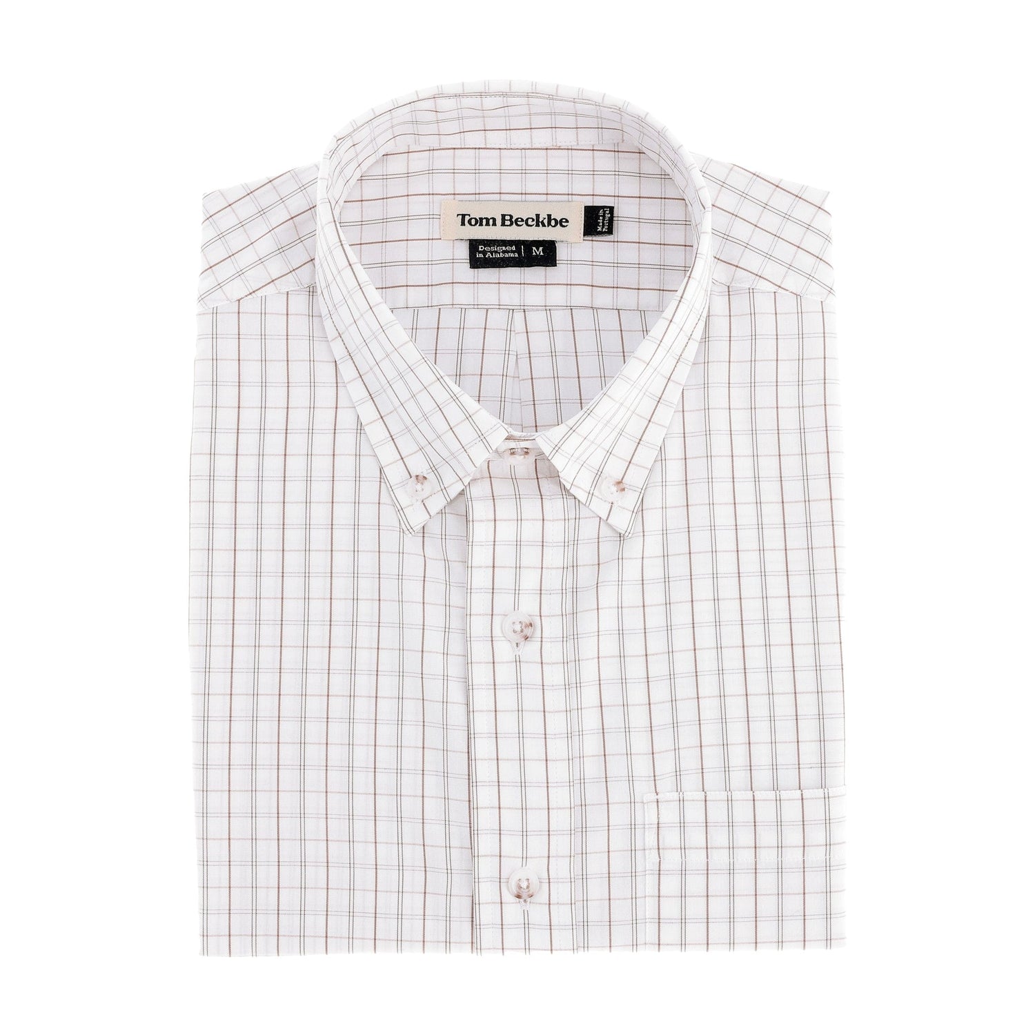 The Tom Beckbe Monroe Poplin Shirt in Branco features breathable cotton and red plaid with a front pocket and collar.