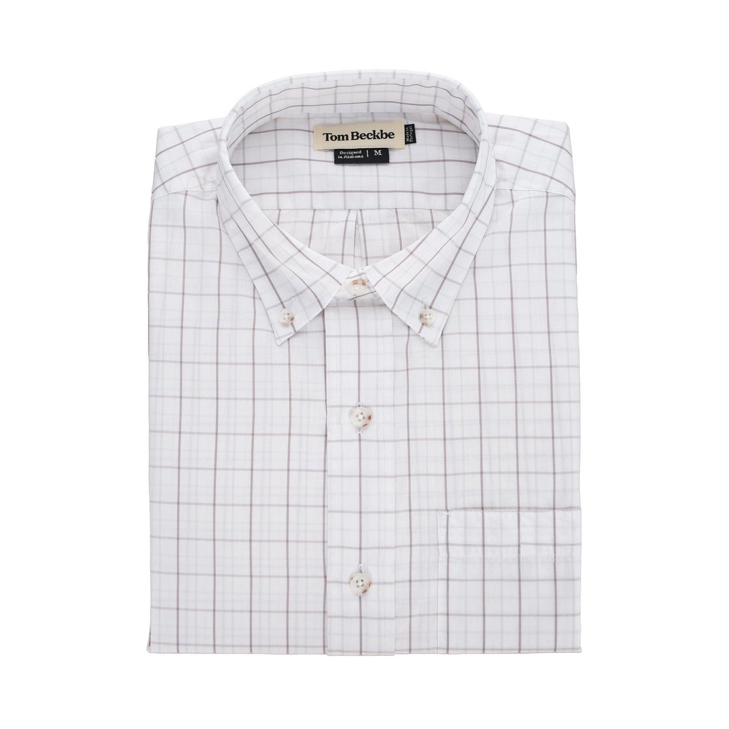 Monroe Poplin Shirt: Classic fit, grid-patterned white collared button-up crafted from breathable cotton by Tom Beckbe.