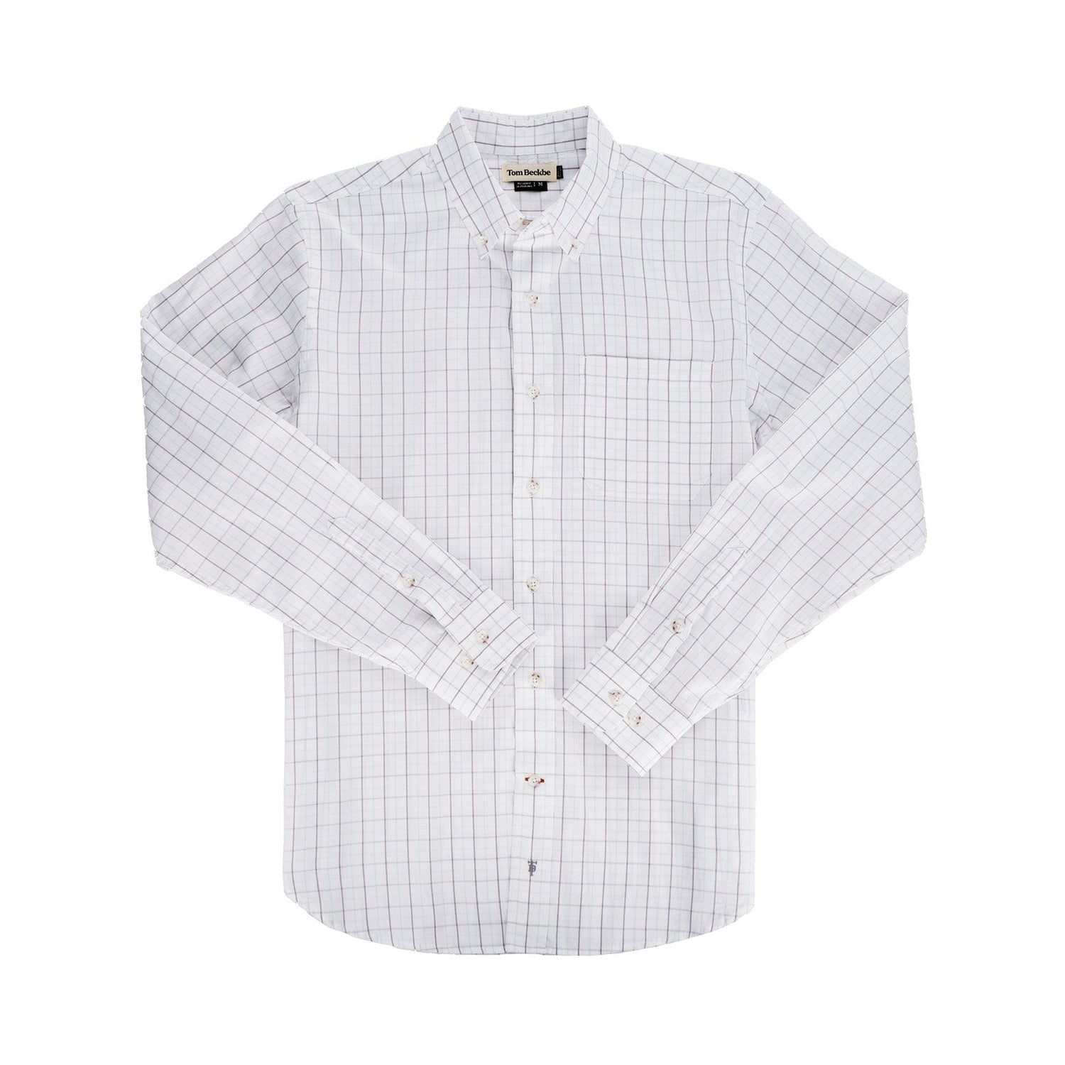 Tom Beckbes Monroe Poplin Shirt: breathable, checkered long-sleeve in blue/red, shown flat on a plain background.