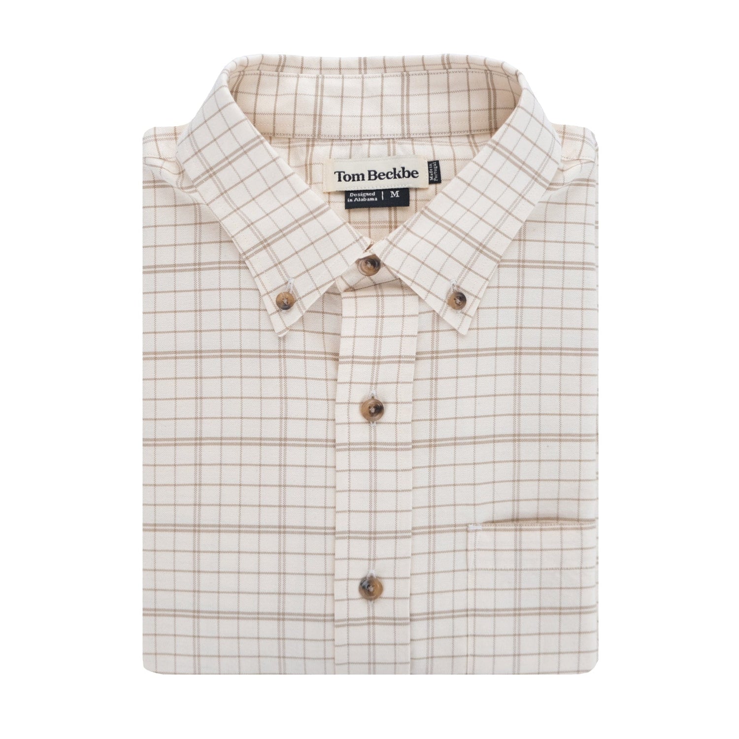 Tom Beckbes Culver Oxford Shirt is a breathable 100% cotton, cream-colored checkered design with a button-down collar.
