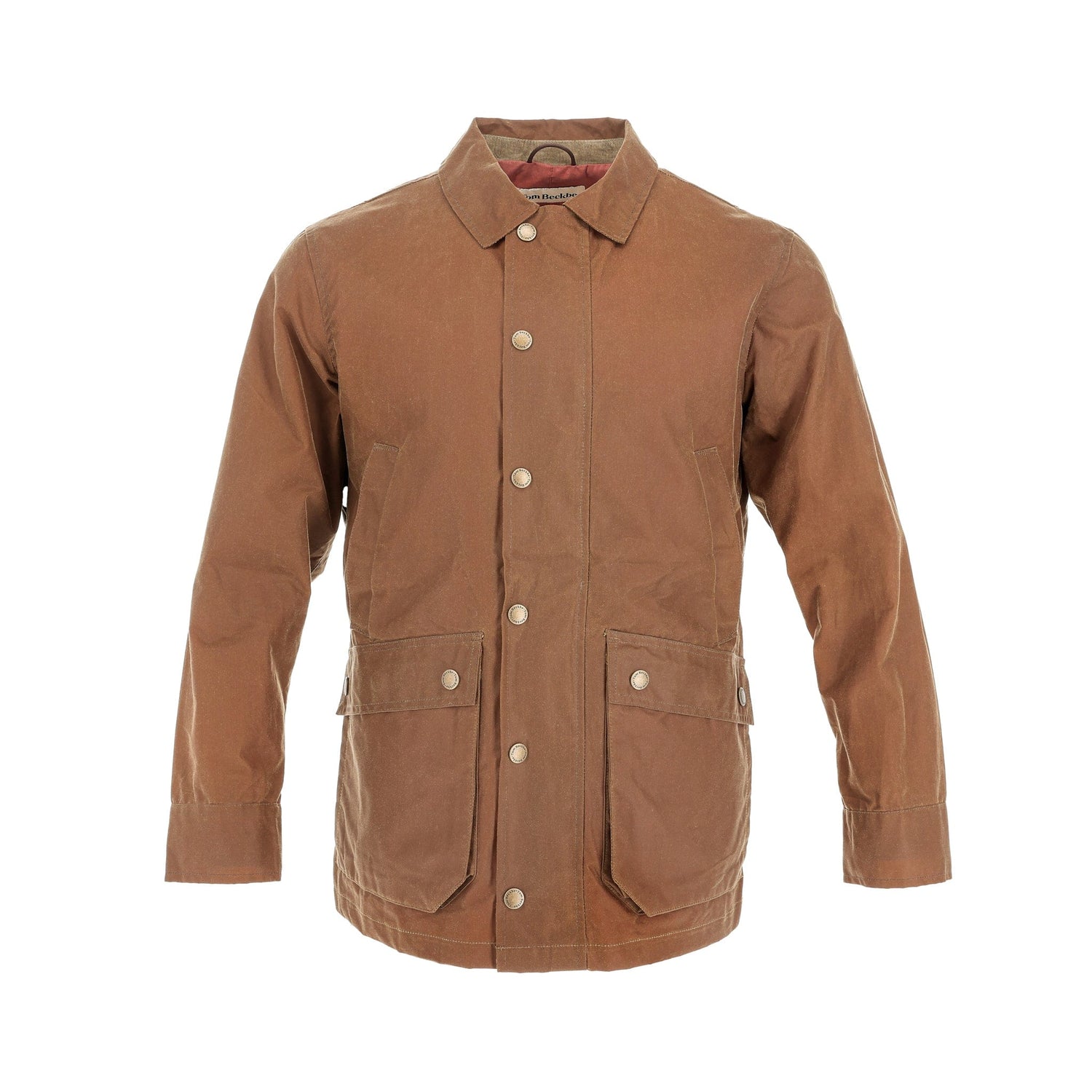 Field Tan Tom Beckbe Piedmont Jacket with button closure, large pockets, and collar shown on a white background.