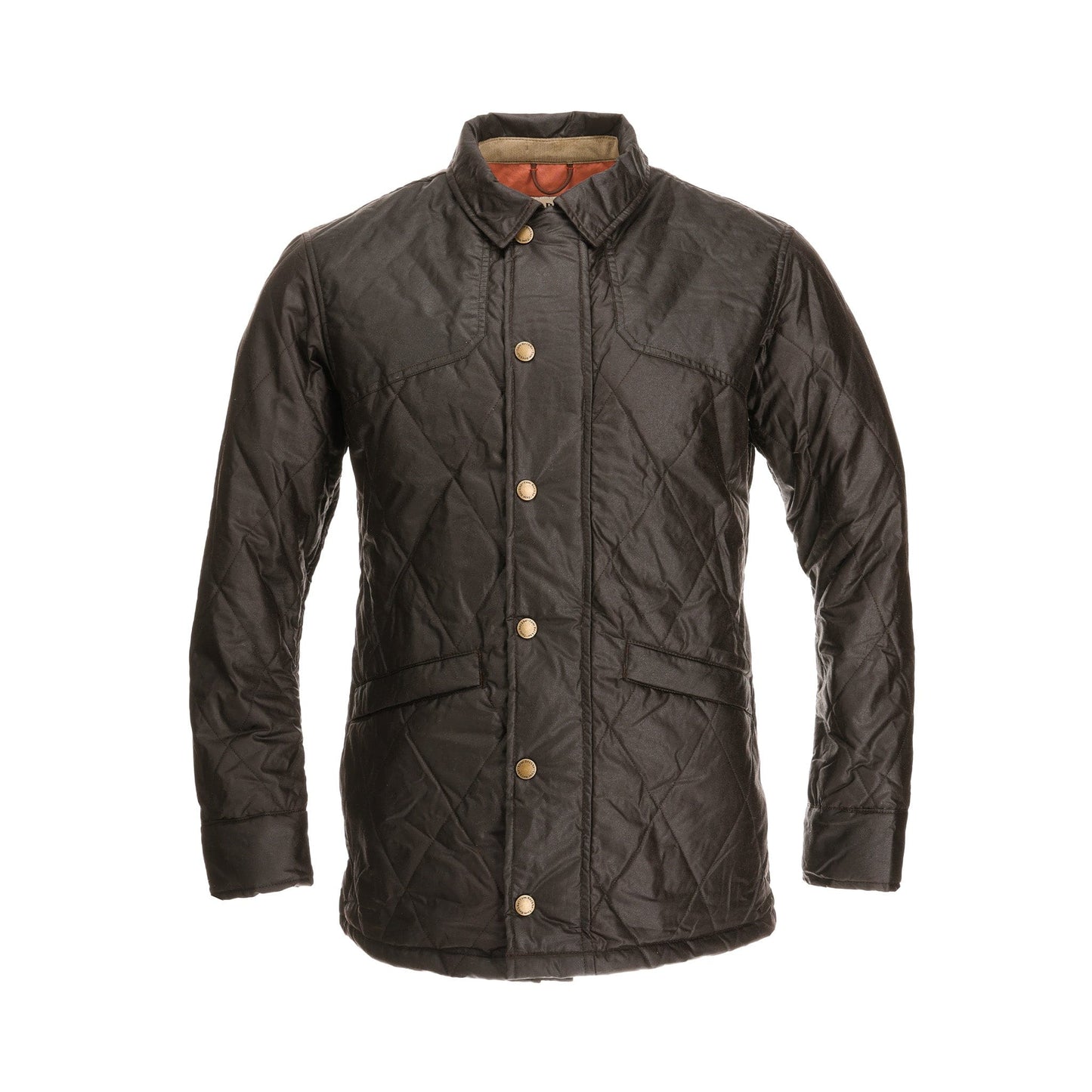 The Paddock Quilted Jacket by Tom Beckbe is dark green with breathable insulation, a collared design, button closure, and two pockets.