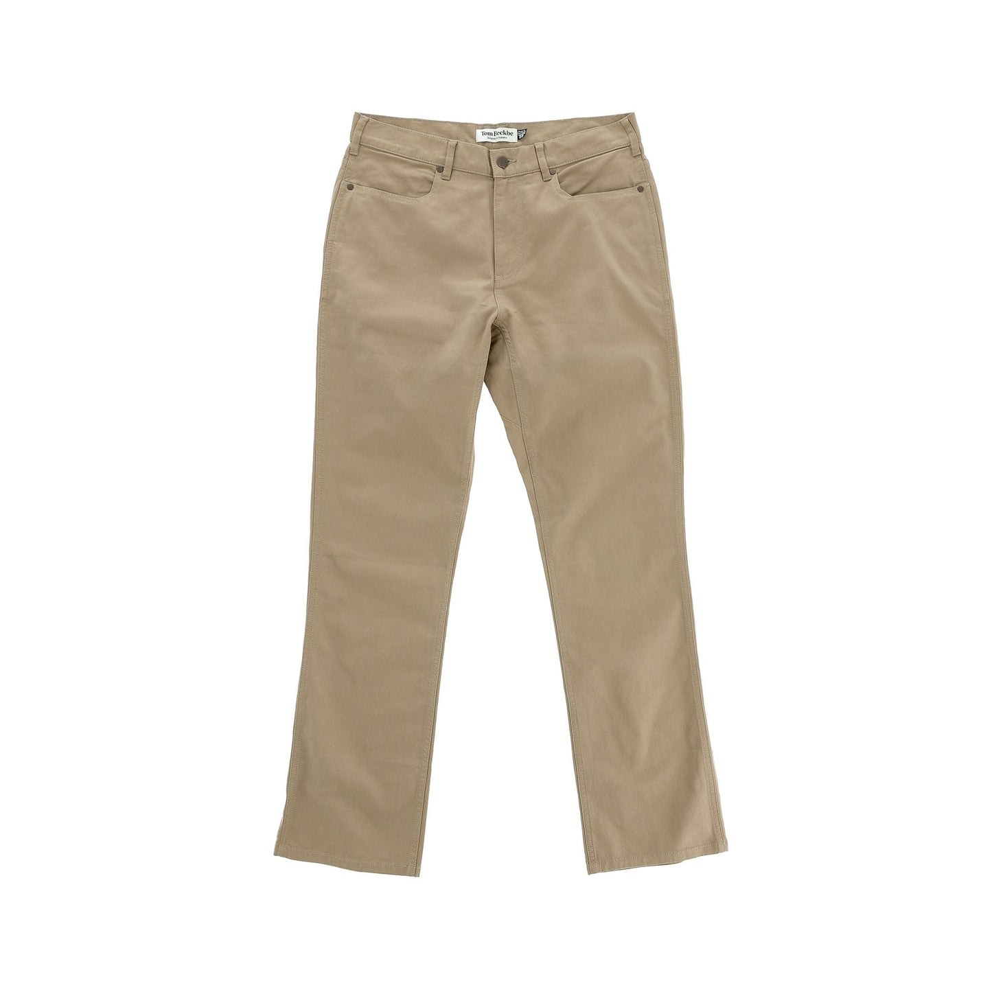 The Tom Beckbe Reid Straight Leg Cotton Chino Pant in khaki is shown laid flat on a white background.