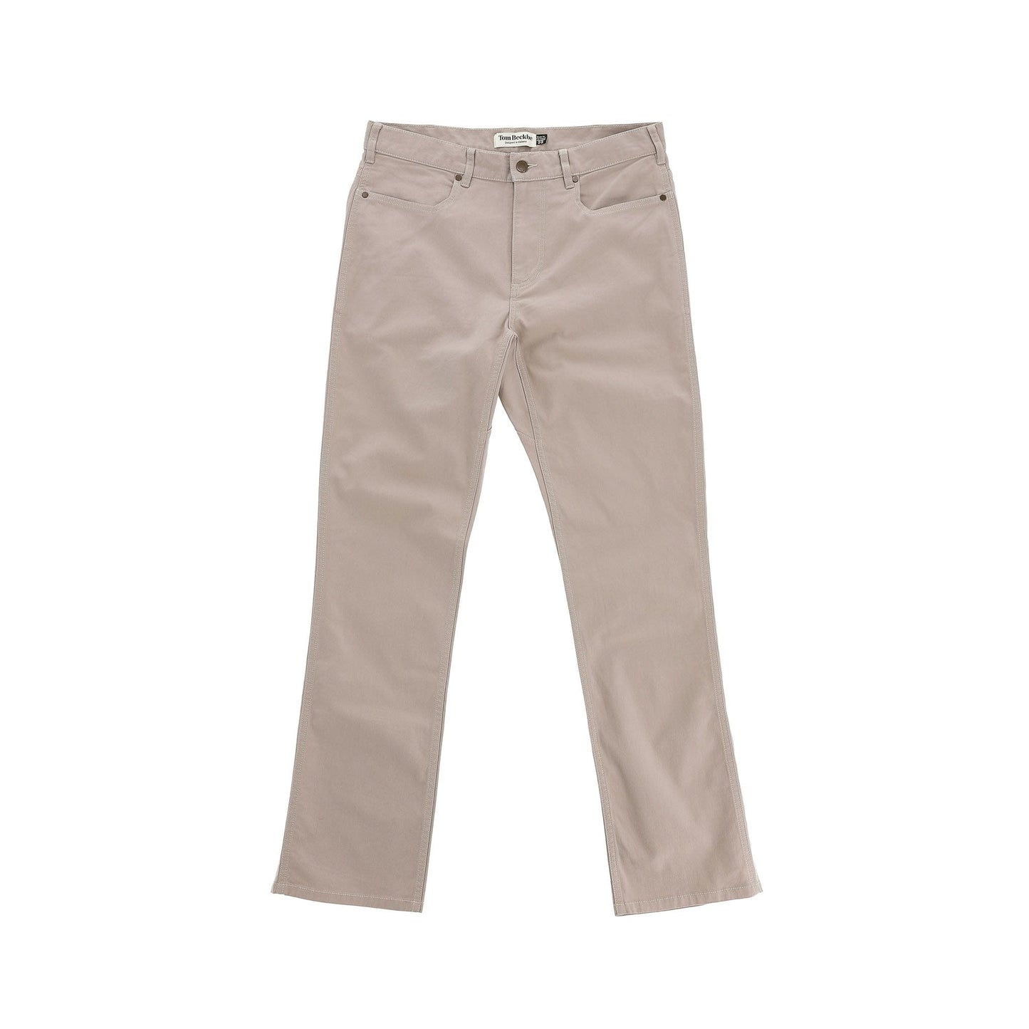 Tom Beckbe Reid Straight Leg Cotton Chino Pant with pockets, belt loops, and button closure shown on a white background.