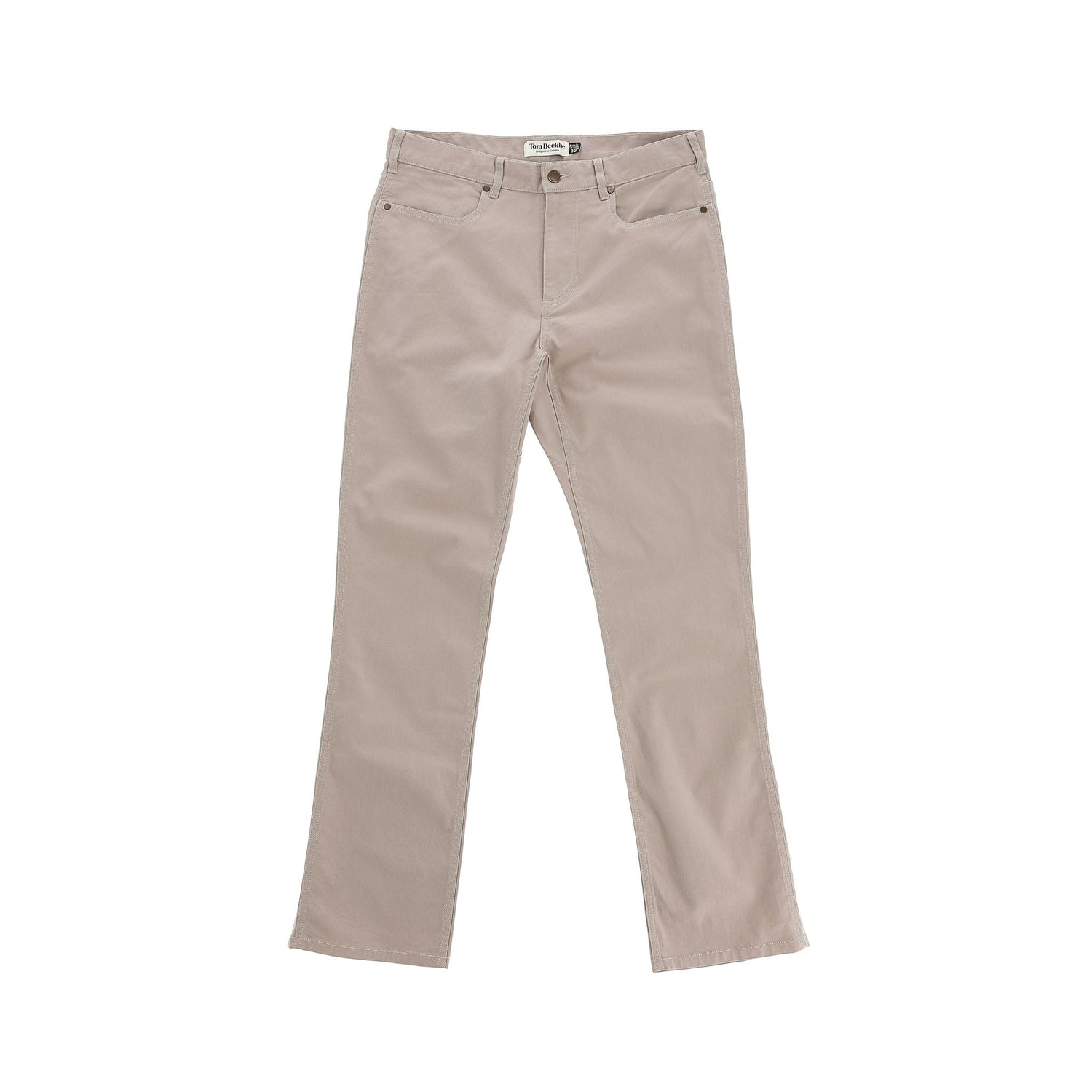 Tom Beckbe Reid Straight Leg Cotton Chino Pant with pockets, belt loops, and button closure shown on a white background.