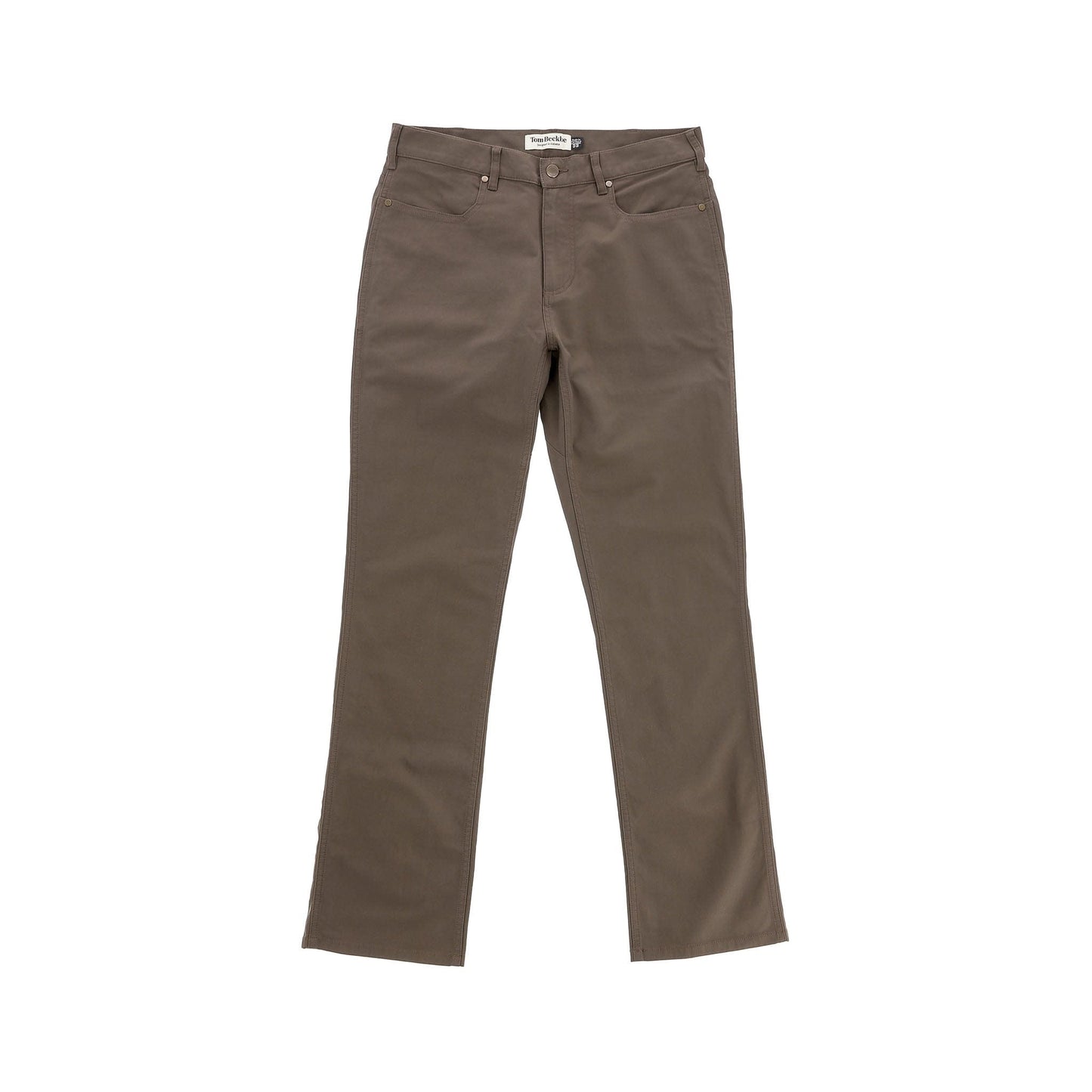 Tom Beckbe Reid Straight Leg Cotton Chino Pant in brown with front and back pockets shown on white background.