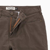 Men’s Reid Straight Leg Cotton Chino Pant by Tom Beckbe in brown with open zipper, button closure, and logo waistband.