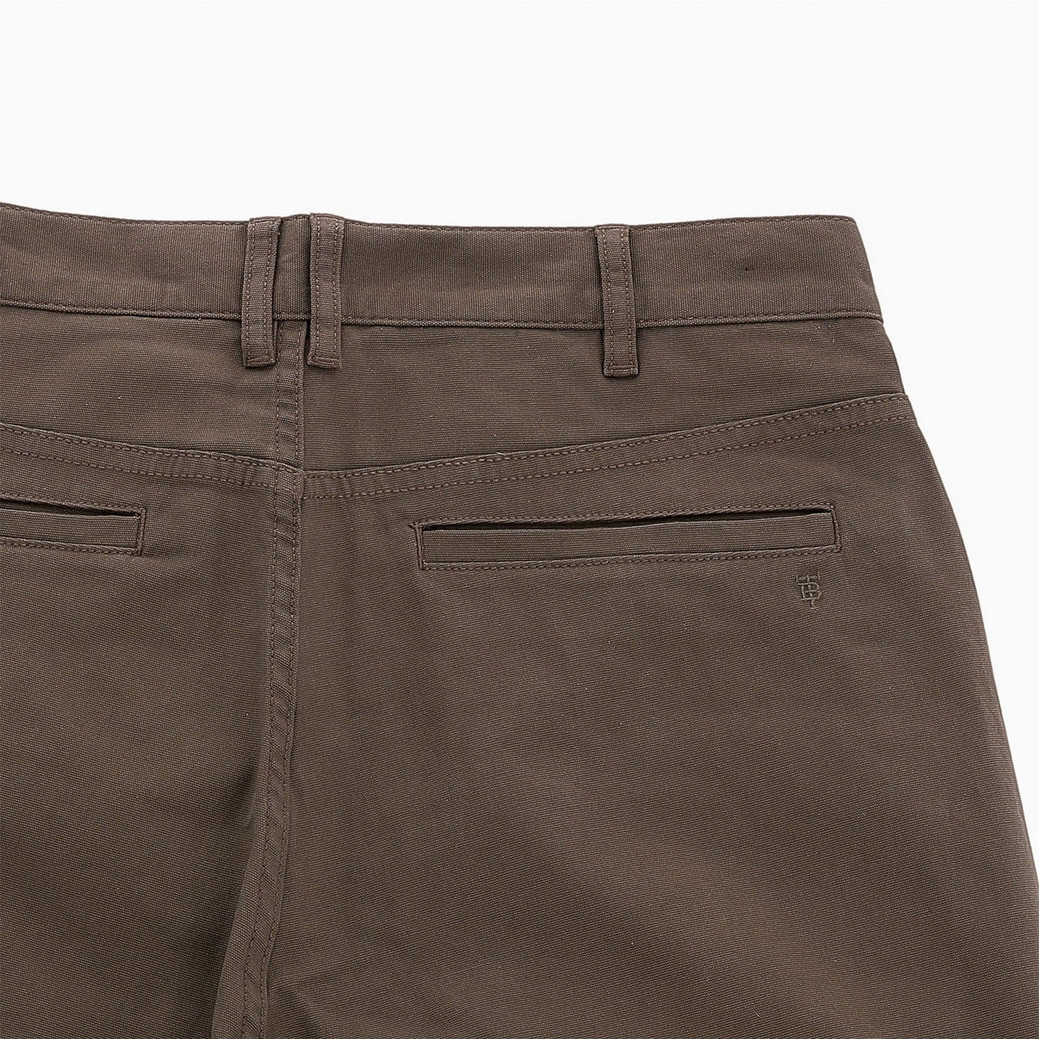 Back view of Tom Beckbe's Reid Straight Leg Chino Pant with belt loops, two welt pockets, and logo on right pocket.