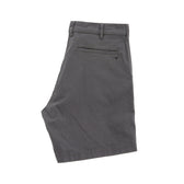 Tom Beckbes Reid Short: gray knee-length cotton chino with back pocket, belt loops, and antique brass zip fly.
