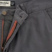 Gray Reid Shorts from Tom Beckbe, size 32. Features antique brass zip fly and leather lining. Made in Portugal.