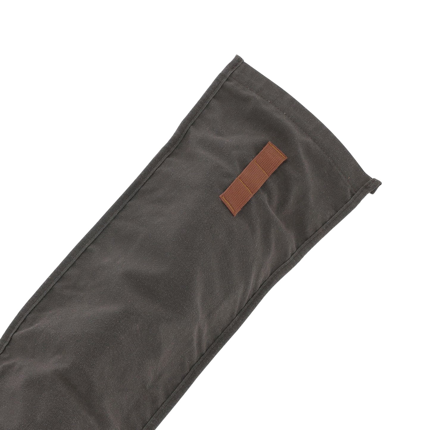Tom Beckbe Canvas Roll Top Gun Sleeve in dark gray with brown loop handle, shown on white background.